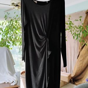 Colleen Lopez Black And Gray Colorblock Long Sleeve Knit Dress with Knot Detail